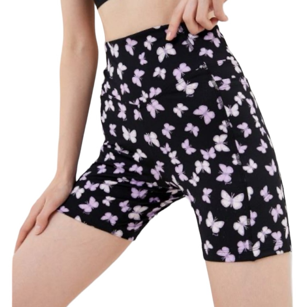 PINK Active | Ultimate V High Waist 6” Bike Shorts, Black with Butterflies